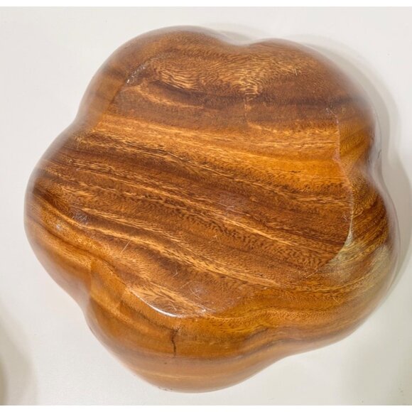 9 Piece Monkey Pod Wood Salad Serving Bowl Set Mid Century Scalloped - Picture 4 of 11